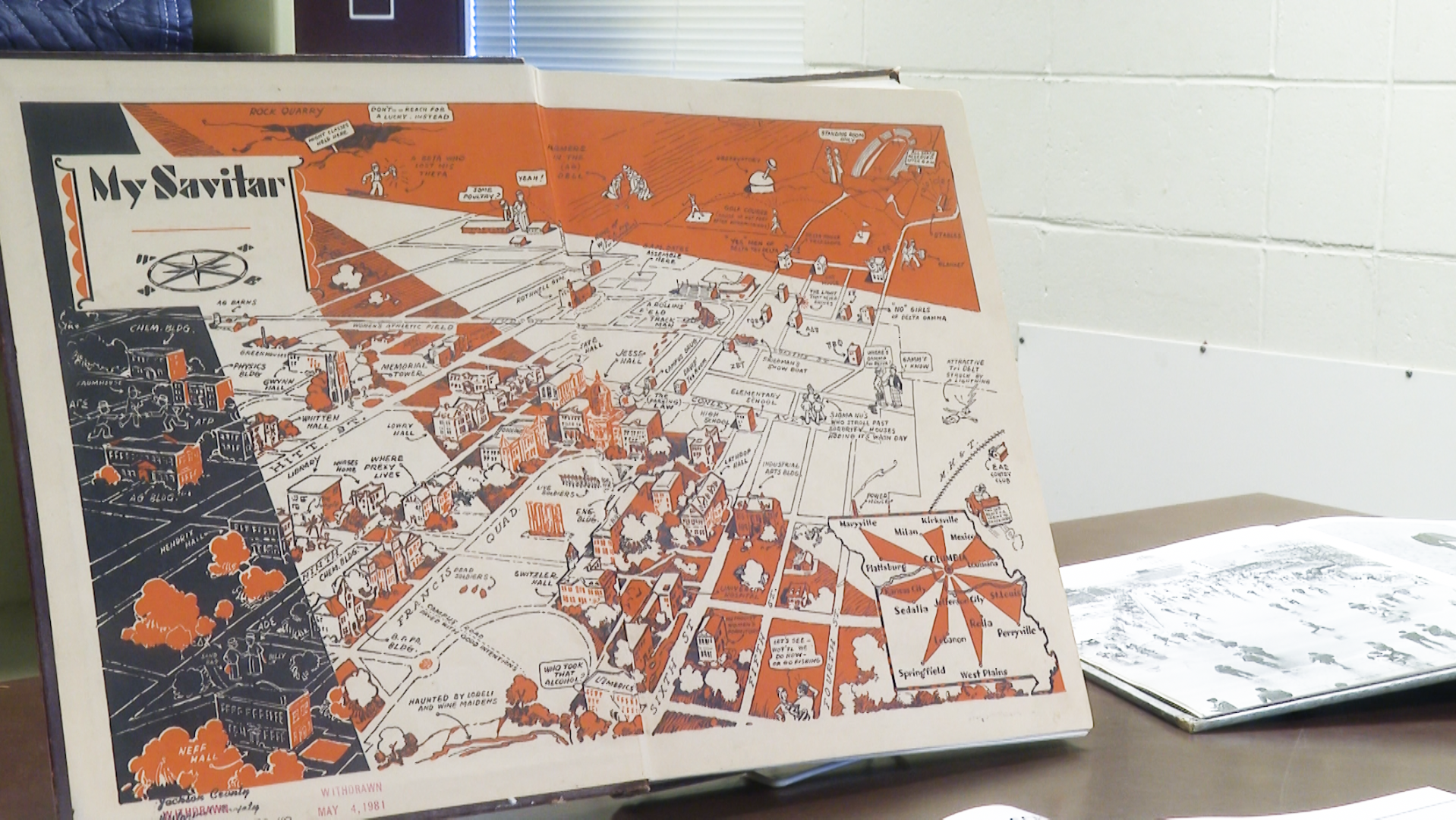 1930 Savitar featuring a comic map of campus